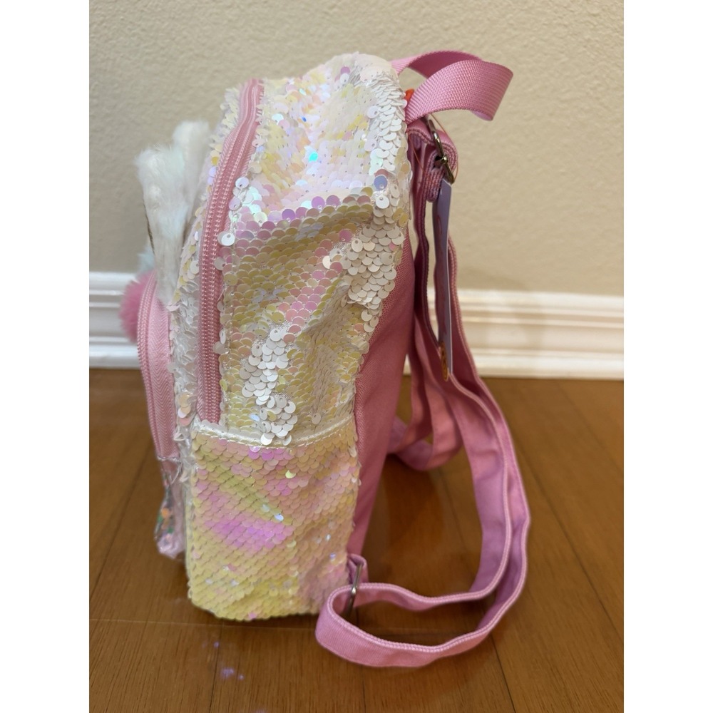 Cat & Jack Girls NWT Mini Llama Sequin Glitter Backpack Pink Zip Pockets - Picture 2 of 6